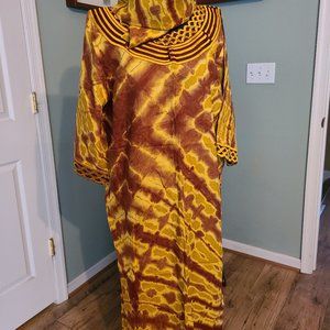 African Dress, Tunic/Skirt and Scarf Brown/Gold OS FREE SHIPPING TODAY